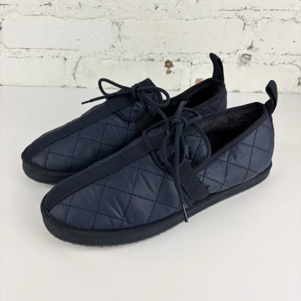 J. Crew Quilted Chore Blue Nylon Slip On Slipper Loafers 8
